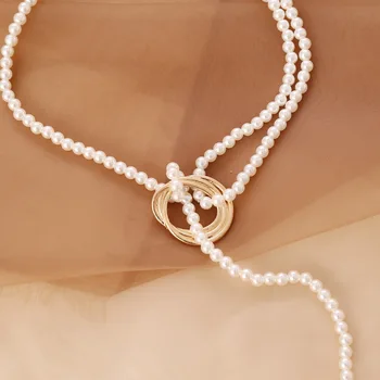  Simulate Perla Folie Geometrică Colier din Metal pentru Femei Petrecerea de Nunta Lungi de Perle Portret Monedă Coliere Bijuterii Cadou