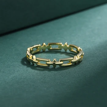  Smple Geometrie Aur de 18K Cupluri Inel Pentru Femei Fată Rafinat Dreptunghiulară Autentic Argint Cadou de Ziua Îndrăgostiților Bijuterii