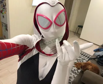  Spider-Gwen Costum Spiderman Zentai Costum De Spandex Bodysuit În Spider Versetul Costume Gwen Stacy Cosplay Costum De Petrecere