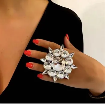  Sunny Anello Stras Flori Acrilice Manșetă Deget Inel de Nunta, Bijuterii pentru Femei de Lux Cristal Indesata Deschide Inele Accesorii