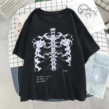  Supradimensionat tricou Femei Femei T-shirt Dark Oasele Craniului Inimă și Plămâni Print cu Maneci Scurte Streetwear Harajuku Top Femei Haine