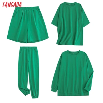  Tangada 2022 Vara Noi Femei din Bumbac Tricou Pantaloni Set costum supradimensionate seturi hanorace hanorac costume 6L30-1