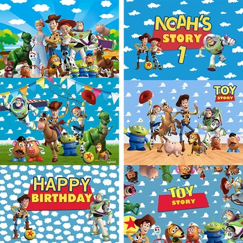  Toy Story Fundaluri de Fotografie pentru Copii Băiat Ziua de nastere Consumabile Partid Decor Cer Albastru Nori Albi Perete de Desene animate de Fundal Fotografie