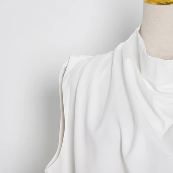  TWOTWINSTYLE Alb Casual Tricou Pentru Femei Guler fără Mâneci de Mari Dimensiuni Minimalist Tricouri Femei 2022 Moda Stil Nou