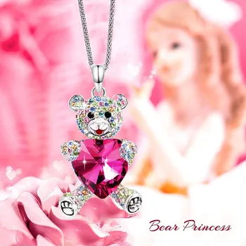  Urs drăguț Colier in Forma de Inima Pandantiv de Cristal Moda Cadou Bijuterii pentru Femei Simple, Bijuterii en-Gros