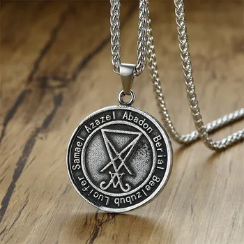 Vantage Bărbați din Oțel Inoxidabil Colier Sigil Lucifer Satan Pandantiv Satanice Sistem Emblema Amuleta Farmec Semn Medalion