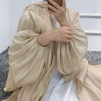  Vara Femeile Musulmane Kimono Deschide Abaya Dubai Imitat Tesatura De Matase Arabă Islamică Hijab Rochie Turcia Eleganta Petrecere Seara Eid