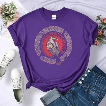  Viking Legenda Vulturului Model De Imprimare T-Shir Femei Vintage Sudoare Haine De Moda Oversize T-Shirt Marca O-Gât De Sex Feminin Tricou