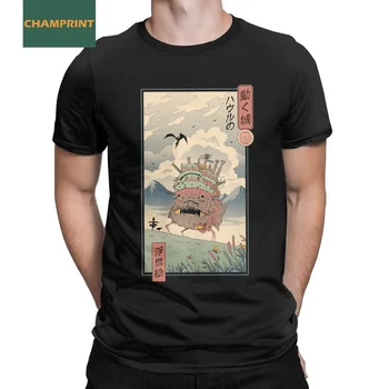  Vintage Urlete În Mișcare Castel Ukiyo-E T-Shirt Pentru Bărbați O Gât Bumbac Tricouri Studio Ghibli Maneca Scurta Tricou Idee De Cadou De Îmbrăcăminte