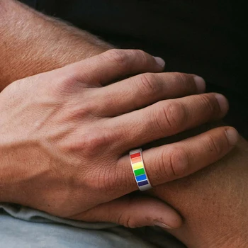  Vnox Unisex Curcubeu Inel pentru Femei, Bărbați, 6mm din Otel Inoxidabil cu Degetul Trupa cu Linii Colorate, Simple, Clasice Mândrie LGBTQ Bijuterii