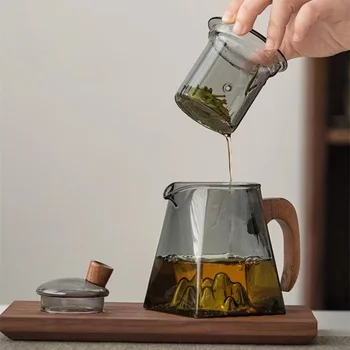  Watch Hill Ceainic de Sticlă Mâner din Lemn Chineză Kung Fu Ceremonia Ceaiului Transparent Teawear Set Cana Filtru rezistent la Căldură de Sticlă Oală