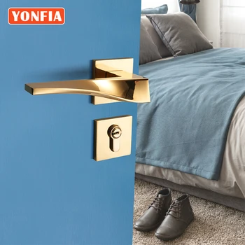  YONFIA 8041 design Modern PVD Aur Casă Cameră de Origine Usa Maner pentru Usi de Interior Maneta de Blocare Mâner Set pentru Ușă Hardware-ul de Aur