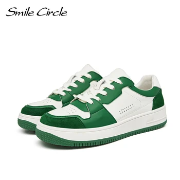  Zâmbet Cerc Femei Verde Adidași cu Platformă plată Pantofi Respirabil fund Gros Casual Dantela-up Formatori de Moda Doamnelor Adidasi